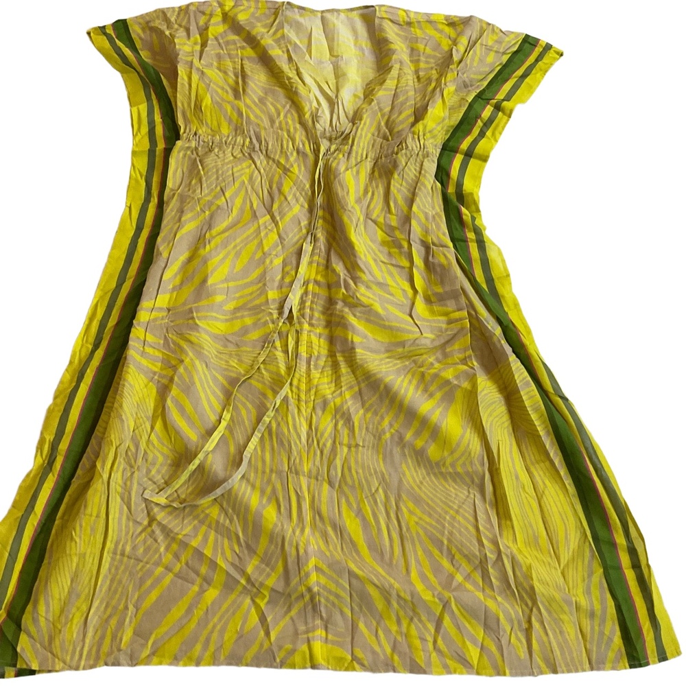 NWT Banana Republic Yellow V-Neck Drawstring‎ Patterned Kaftan Moomoo Coverup XS